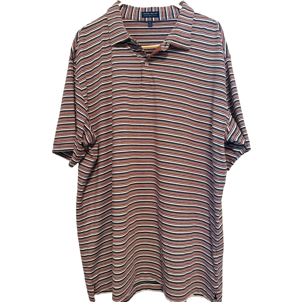 Peter Millar Crown Crafted Striped Polo Shirt Mens XXL Blue Red Summer Comfort